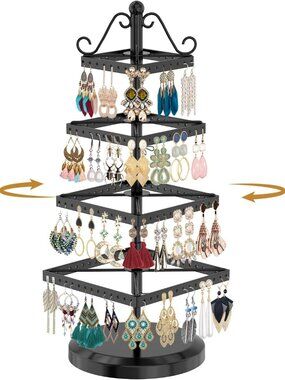 Rotating Earring Holder Organizer Stand, 4 Tier Adjustable Metal Display Tree, 1
